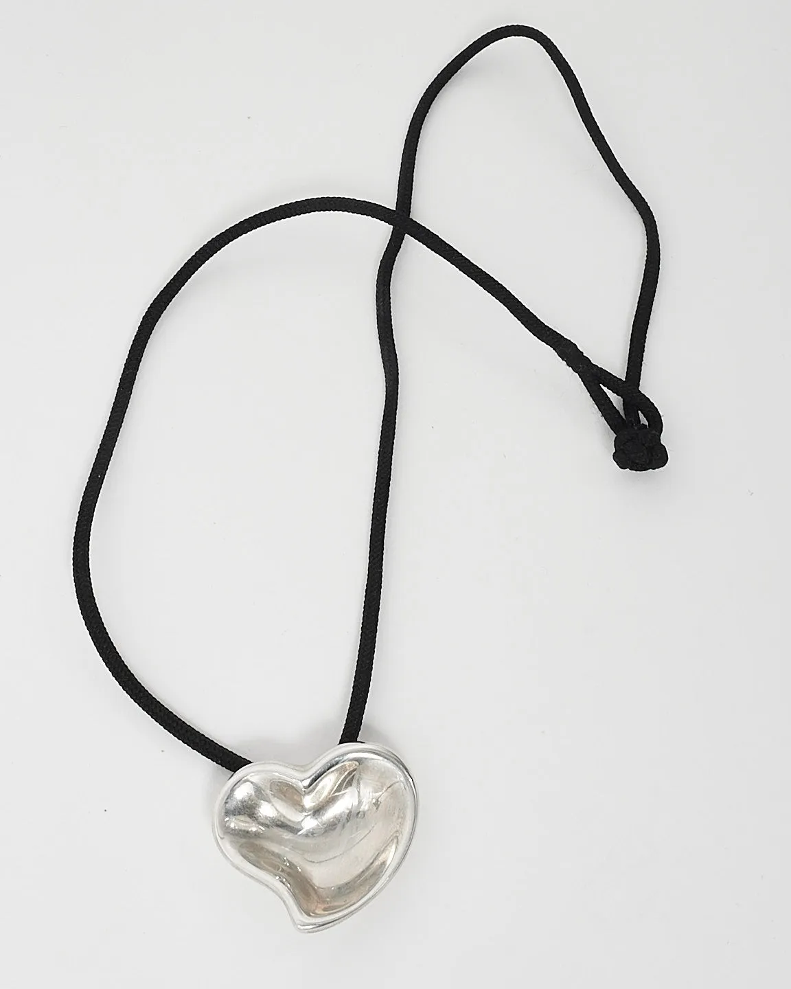 Tiffany & Co. Elsa Peretti Silver Full Heart Black Cord Pendant Necklace