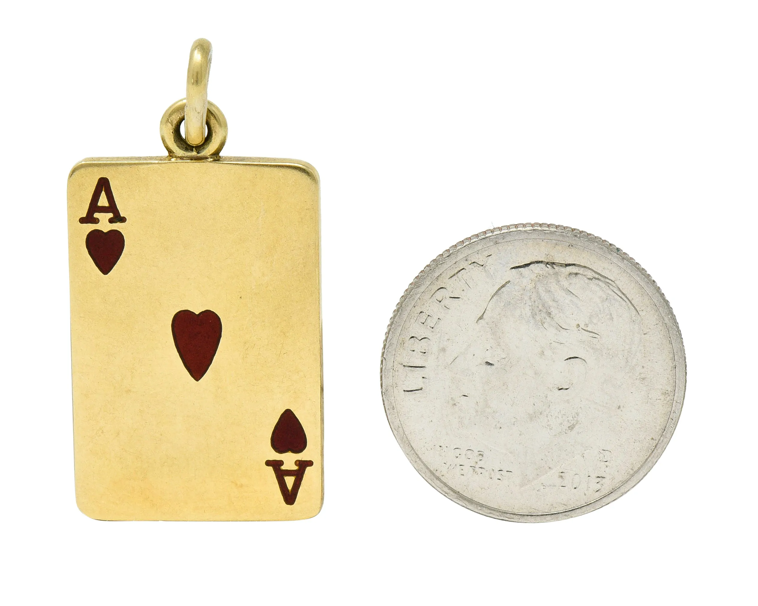 Tiffany & Co. Mid-Century Enamel 14 Karat Gold Ace of Hearts Card Charm