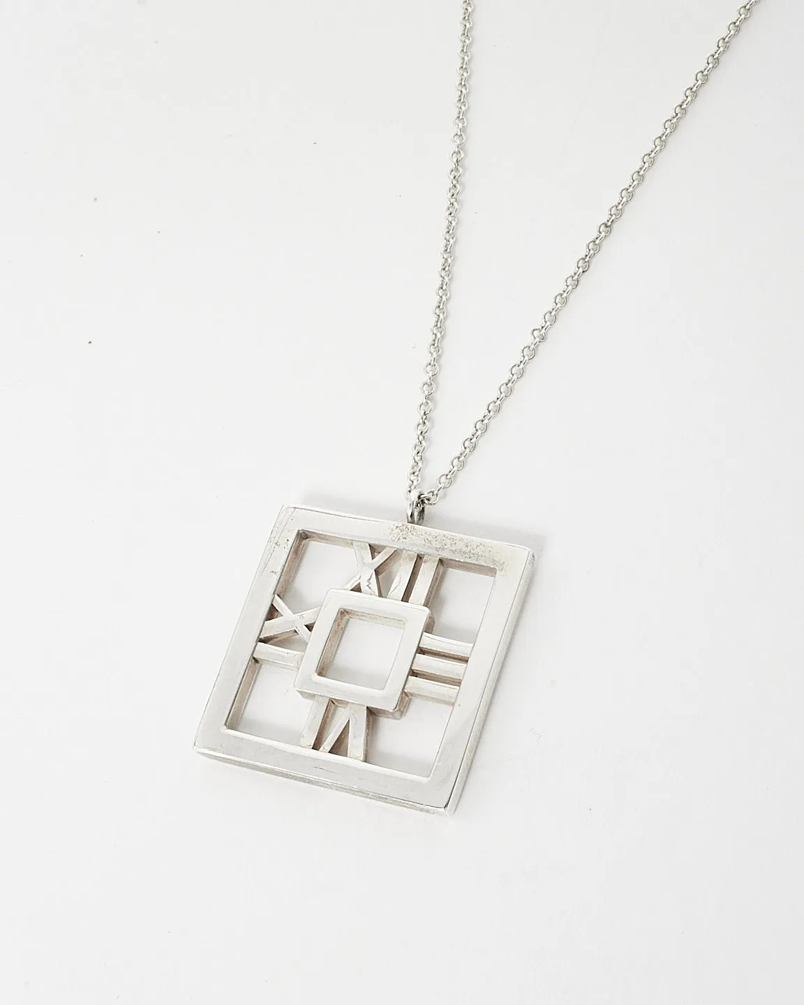 Tiffany & Co. Silver Atlas Roman Number Pendant Necklace