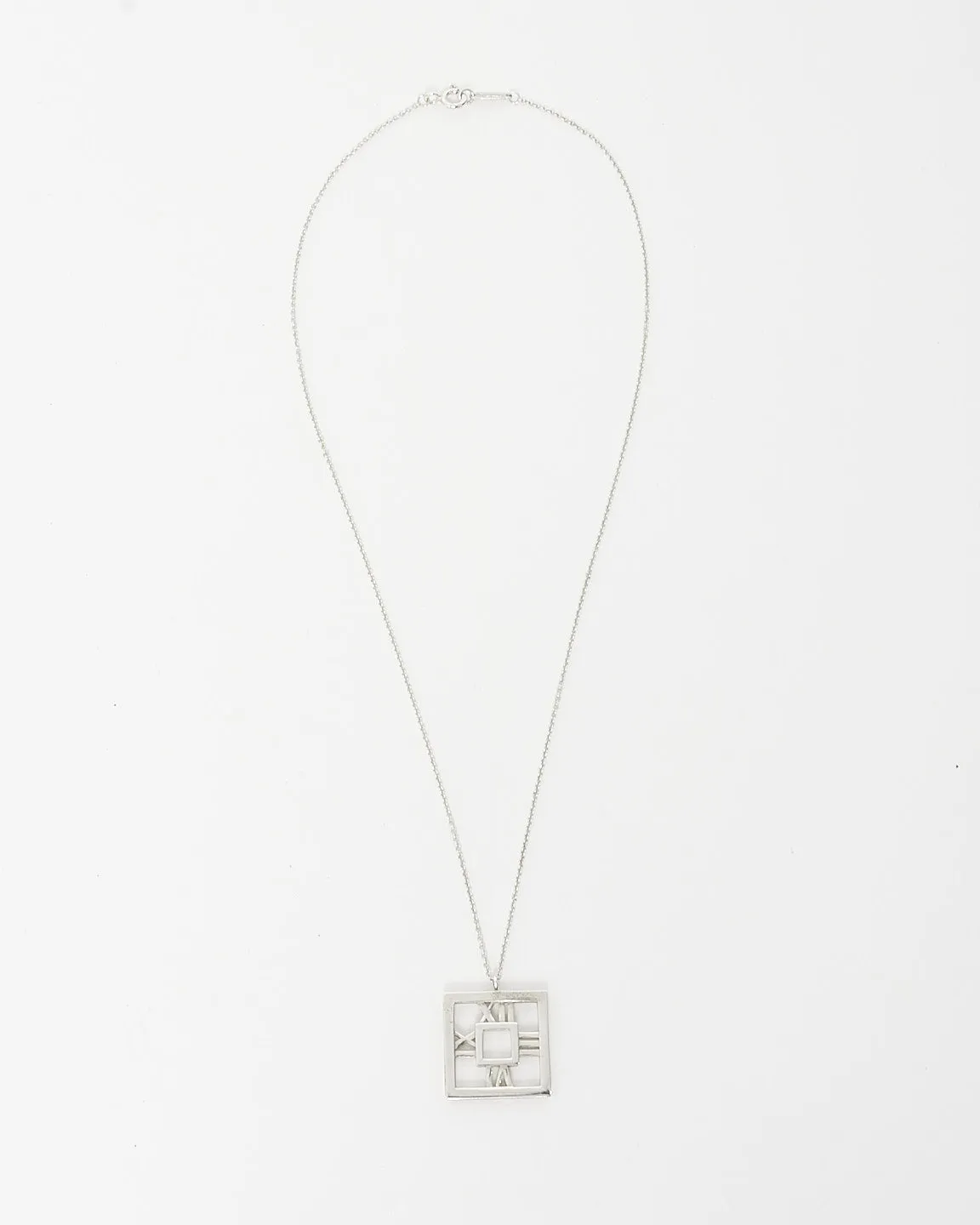Tiffany & Co. Silver Atlas Roman Number Pendant Necklace