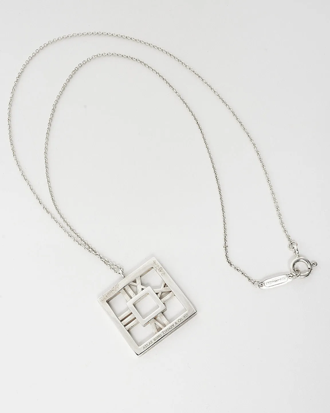 Tiffany & Co. Silver Atlas Roman Number Pendant Necklace