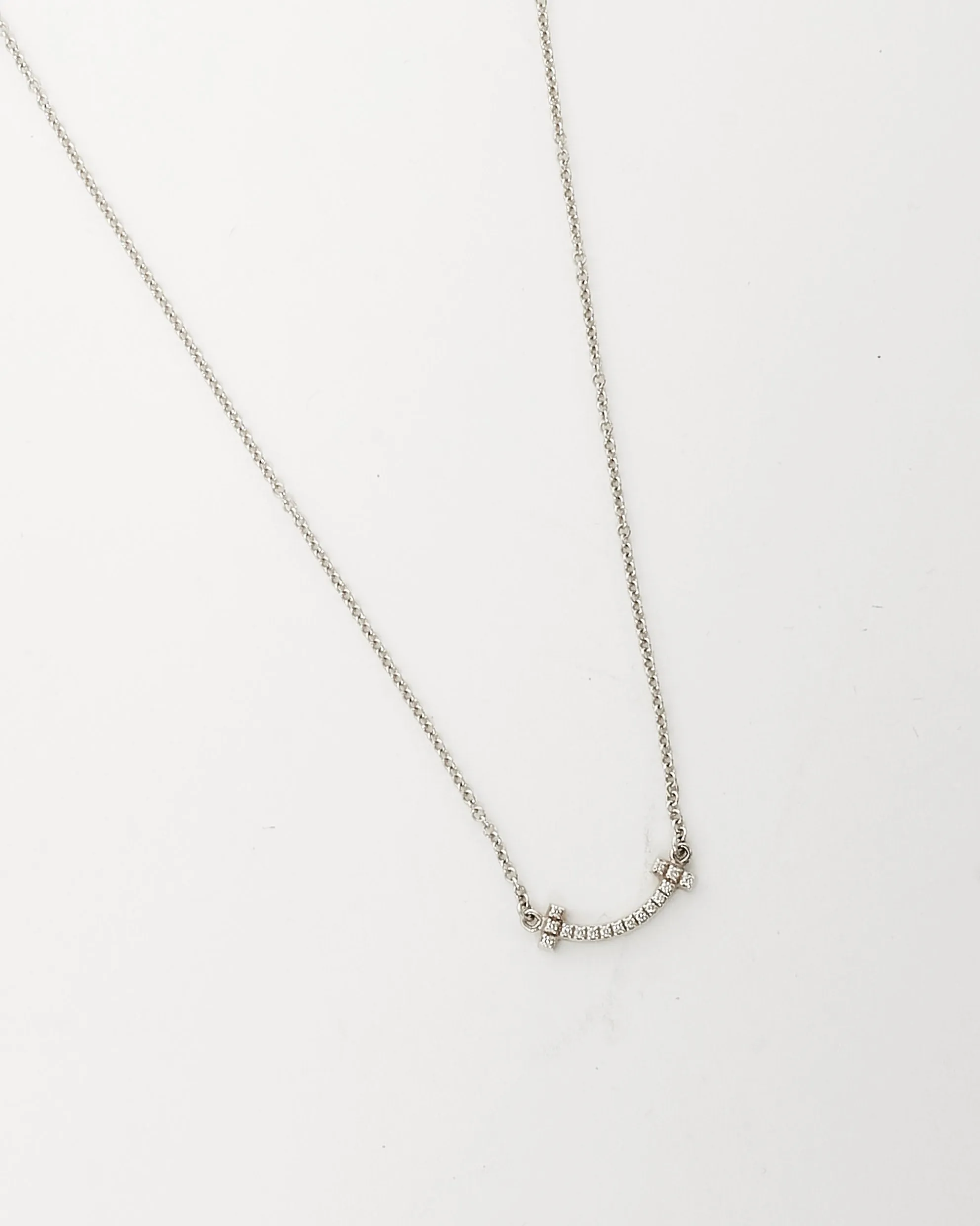 Tiffany & Co. White Gold & Diamond Mini T Smile Pendant Necklace