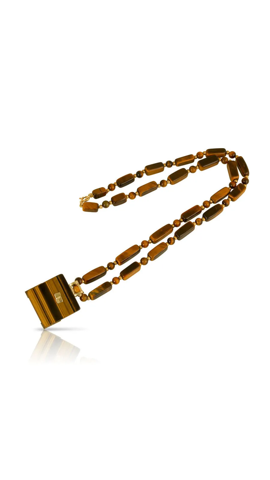 Tiger Eye And Gold Articulated Portrait Necklace