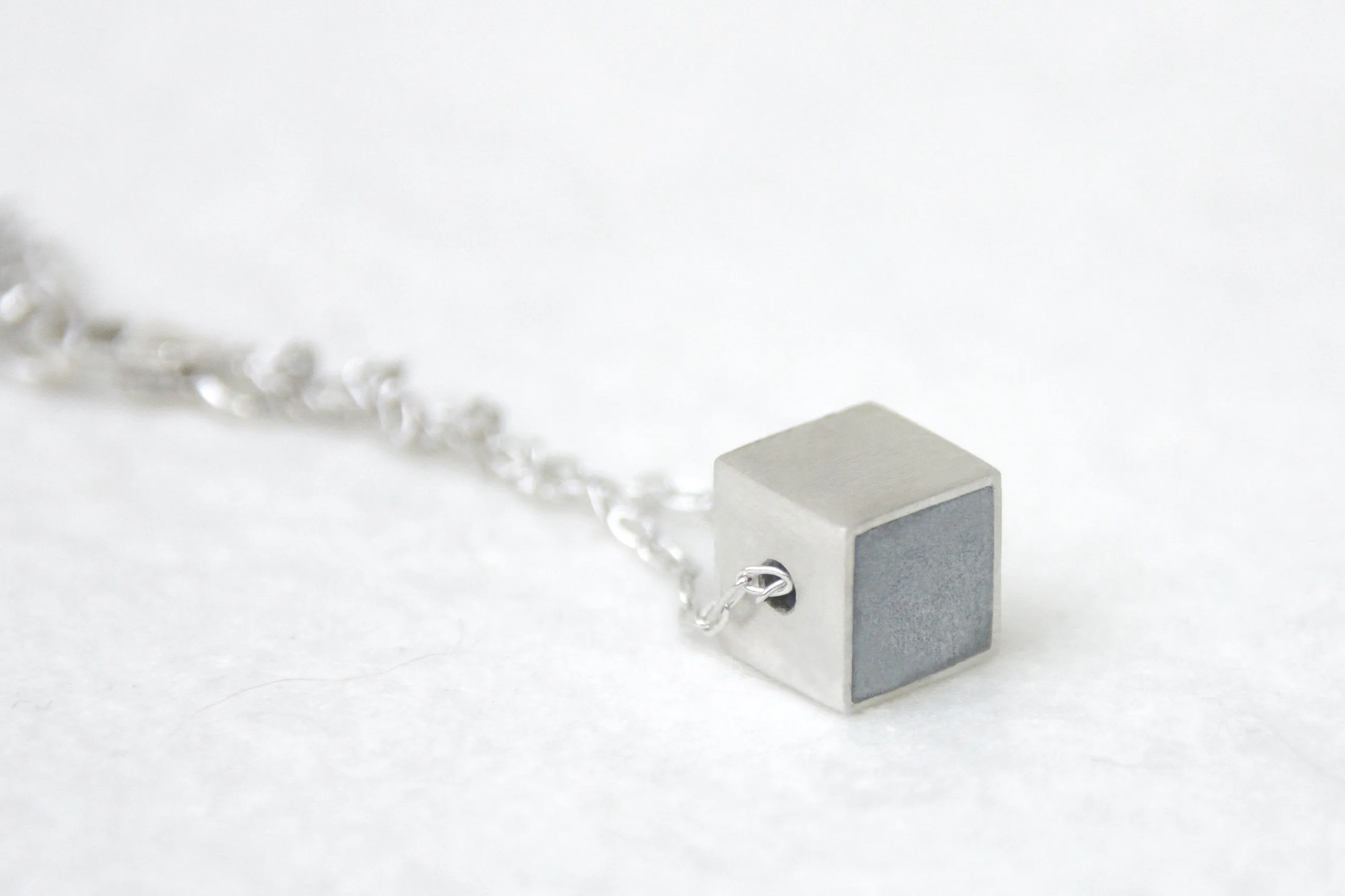 Tiny Cube Necklace with Oxidize Silver Chain