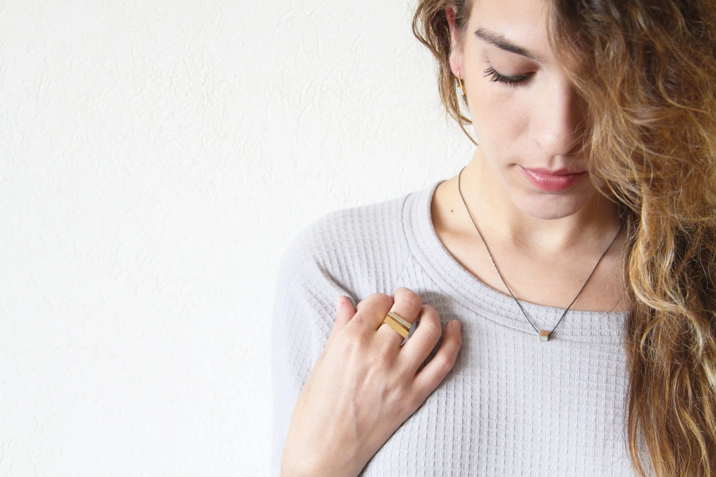 Tiny Cube Necklace with Oxidize Silver Chain