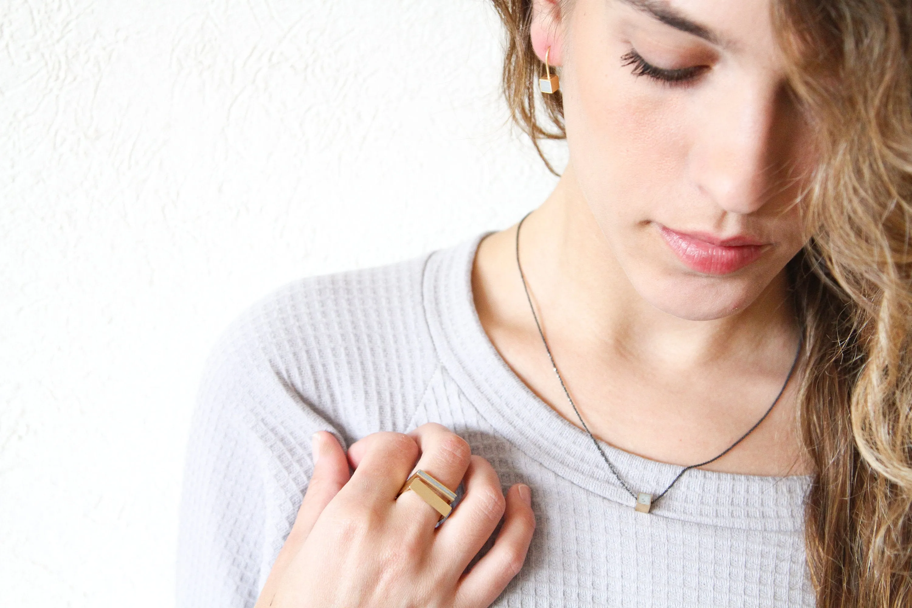 Tiny Cube Necklace with Oxidize Silver Chain