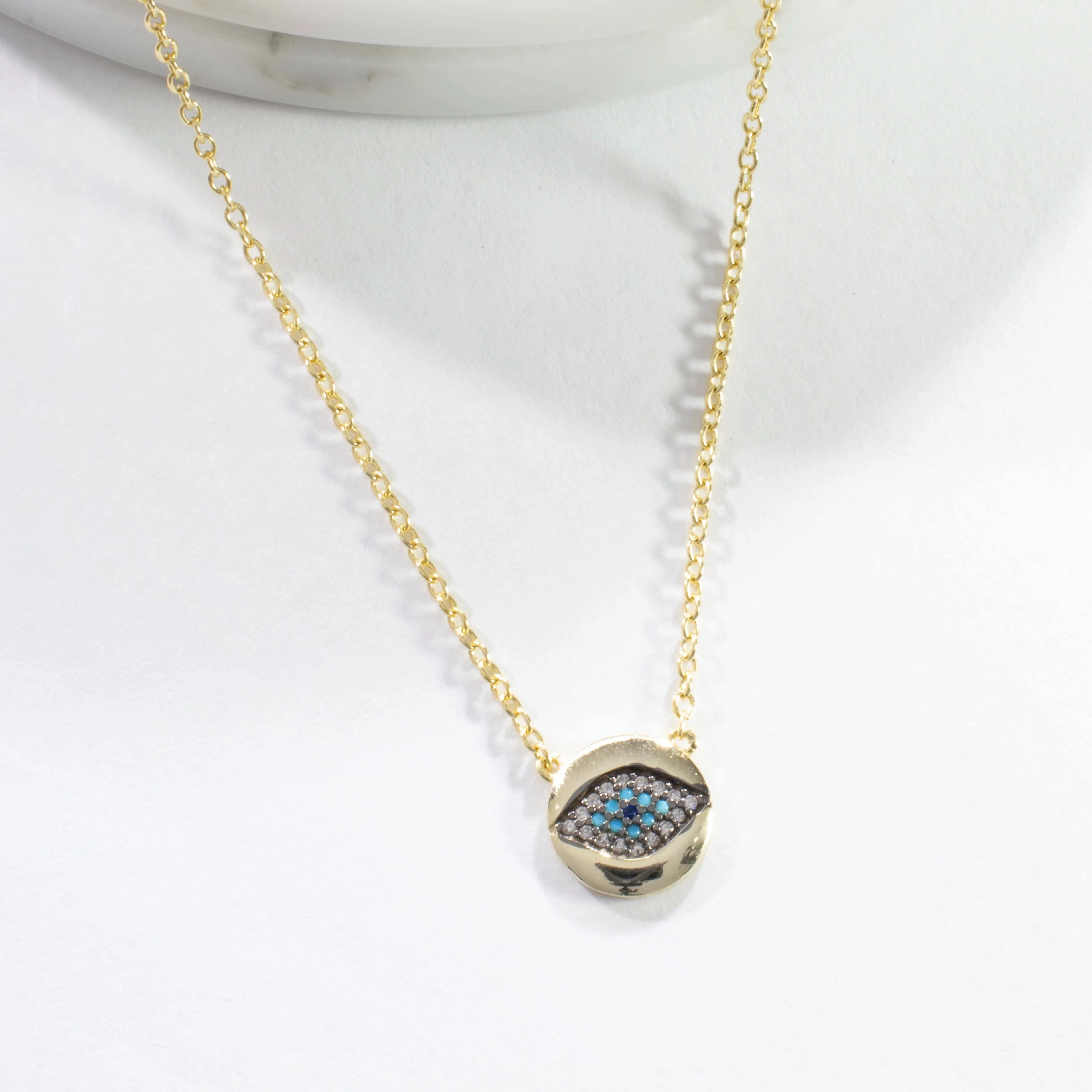 Tiny CZ Evil Eye Pendant Necklace - Gold