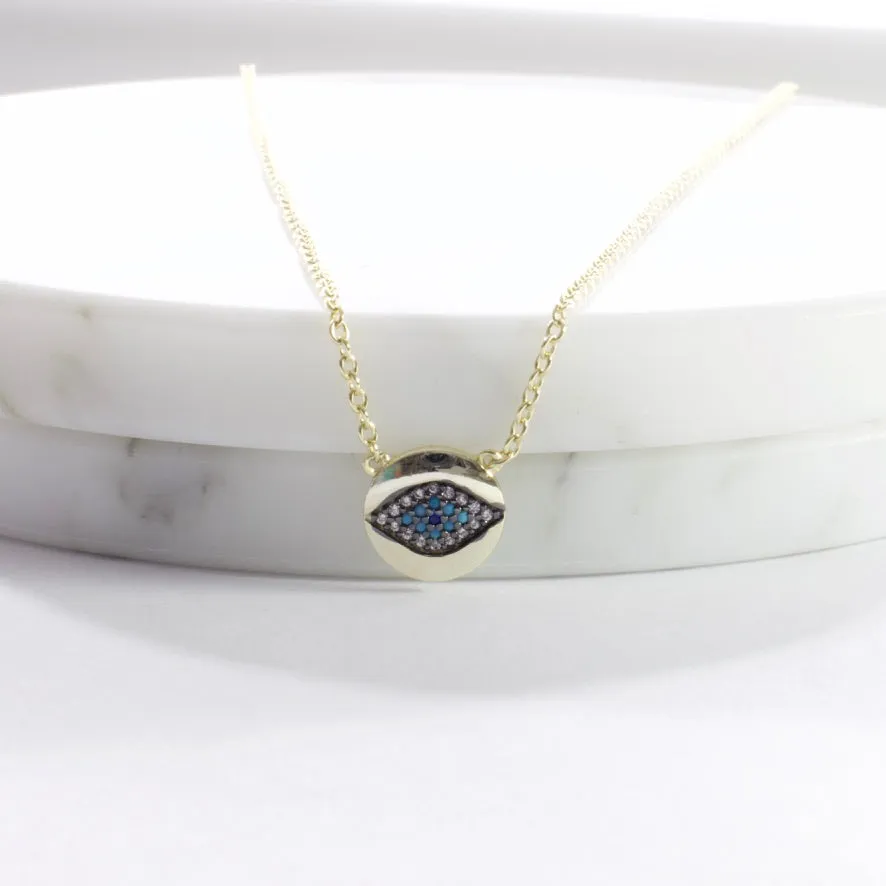Tiny CZ Evil Eye Pendant Necklace - Gold