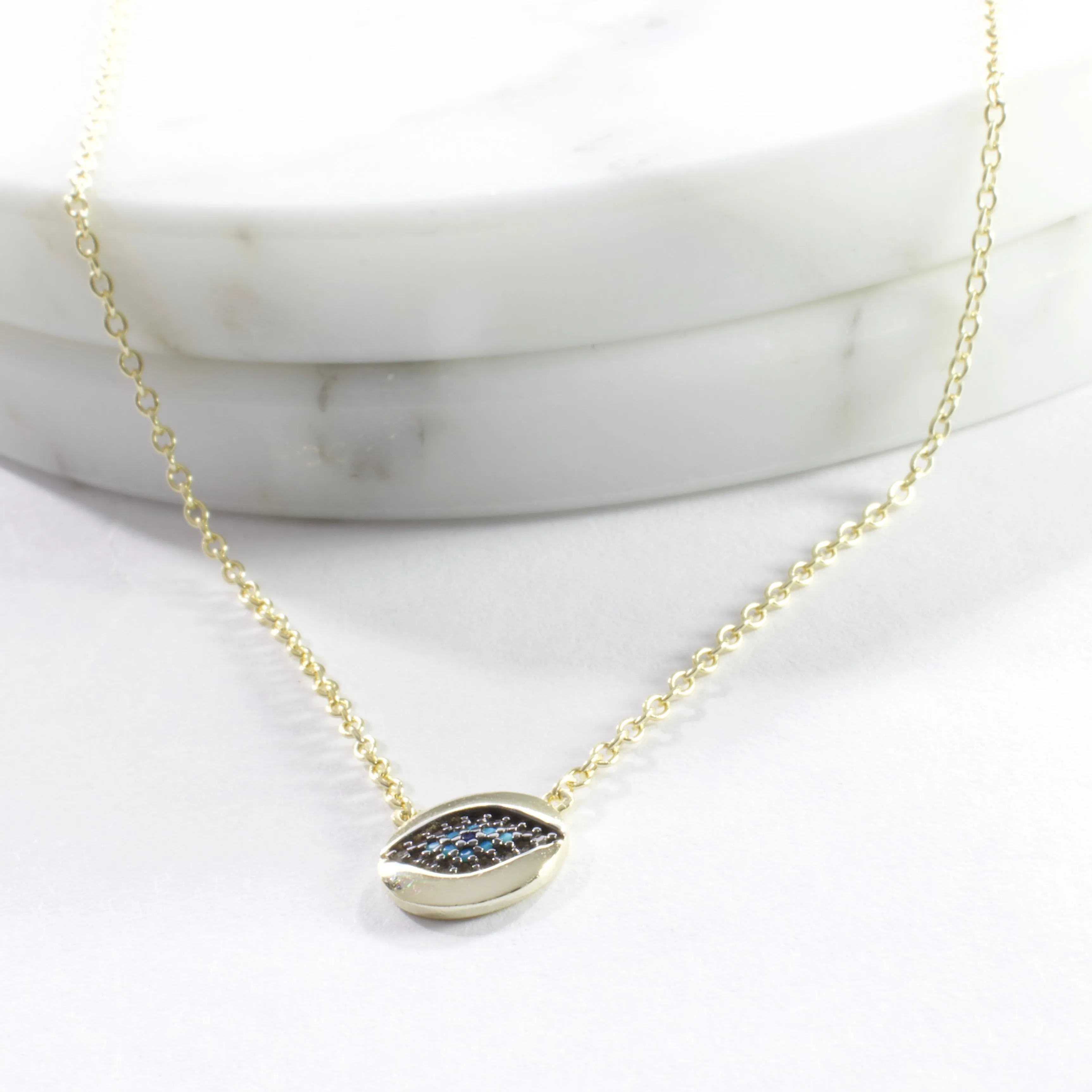 Tiny CZ Evil Eye Pendant Necklace - Gold