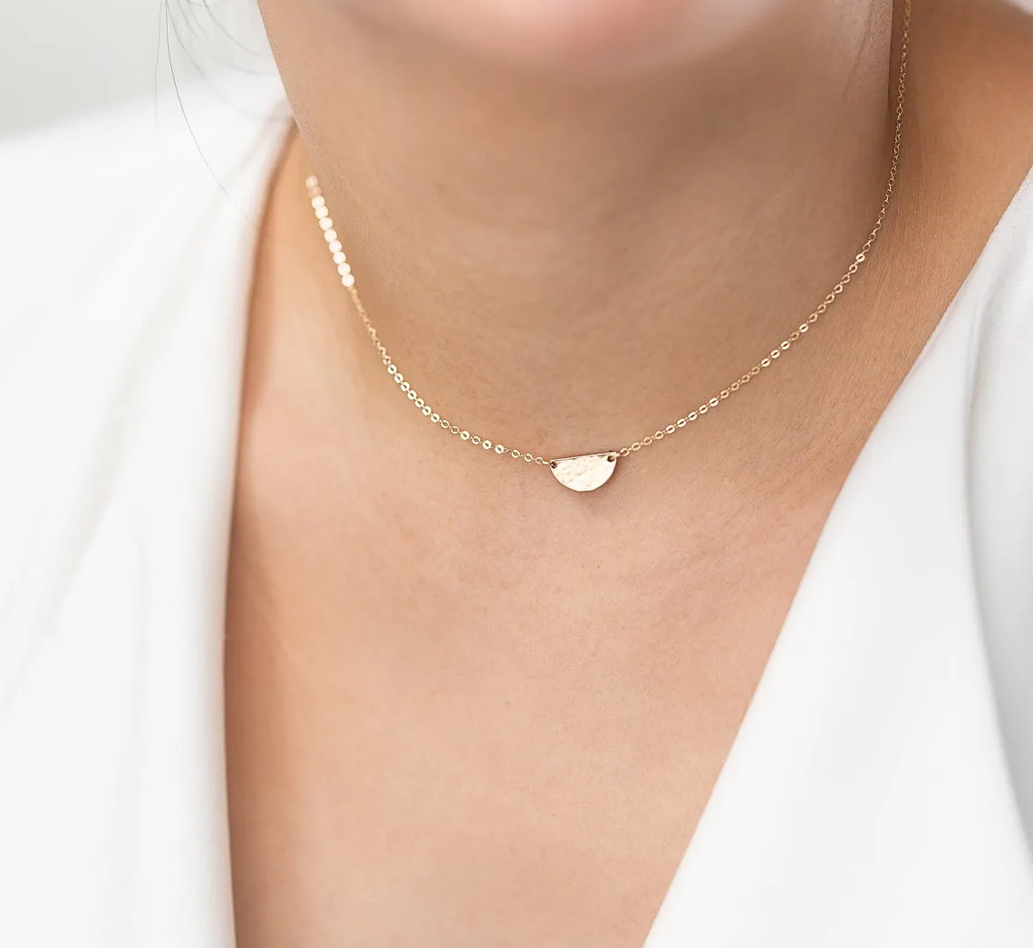 Tiny Half Moon Necklace, 5/8" Pendant