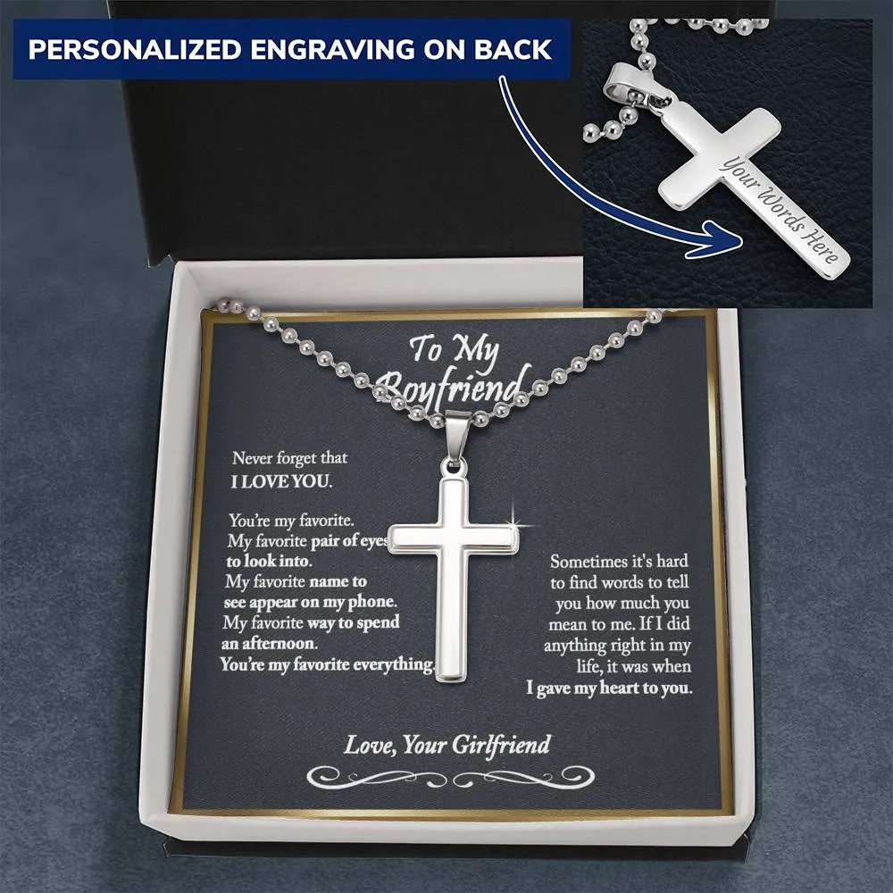 To My Boyfriend Cross Necklace, Boyfriend Birthday Gift, Romantic Gift for Boyfriend, Unique Anniversary Gift for Boyfriend - Ball Chain