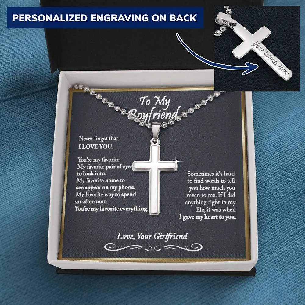 To My Boyfriend Cross Necklace, Boyfriend Birthday Gift, Romantic Gift for Boyfriend, Unique Anniversary Gift for Boyfriend - Ball Chain