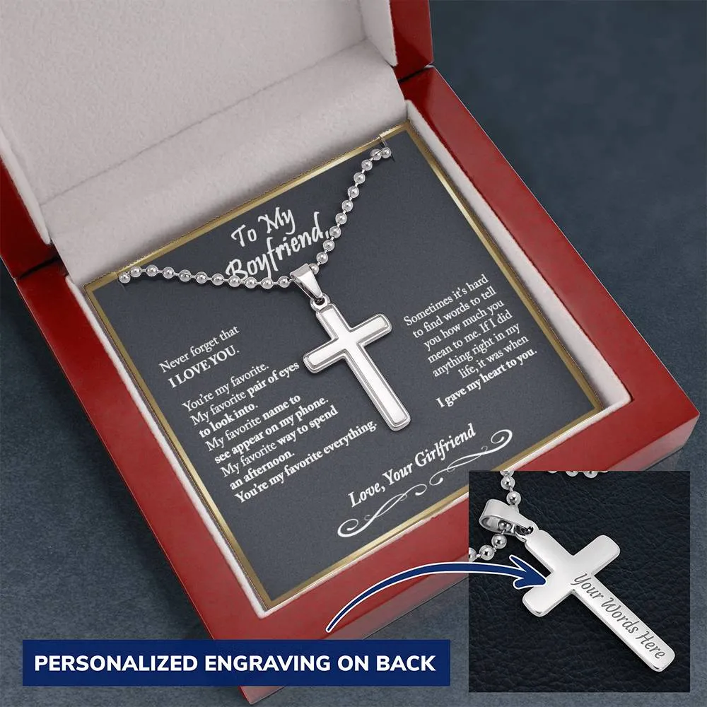 To My Boyfriend Cross Necklace, Boyfriend Birthday Gift, Romantic Gift for Boyfriend, Unique Anniversary Gift for Boyfriend - Ball Chain