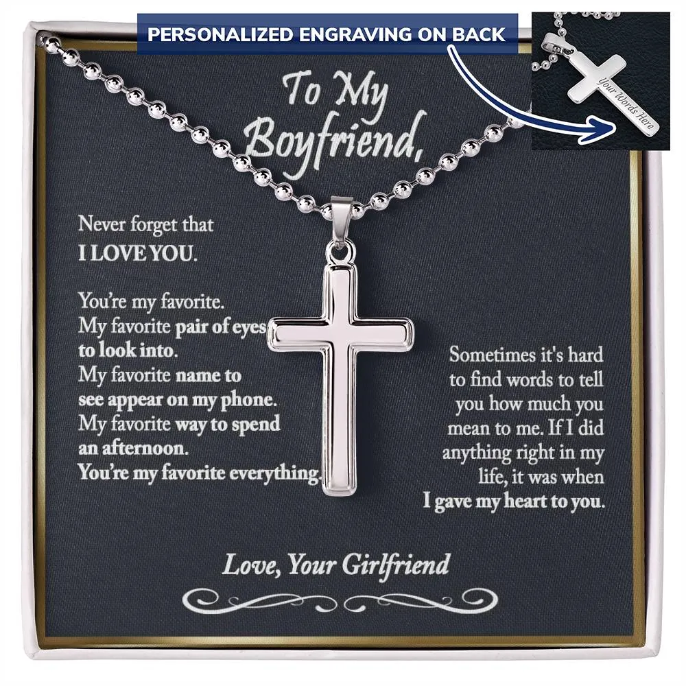 To My Boyfriend Cross Necklace, Boyfriend Birthday Gift, Romantic Gift for Boyfriend, Unique Anniversary Gift for Boyfriend - Ball Chain