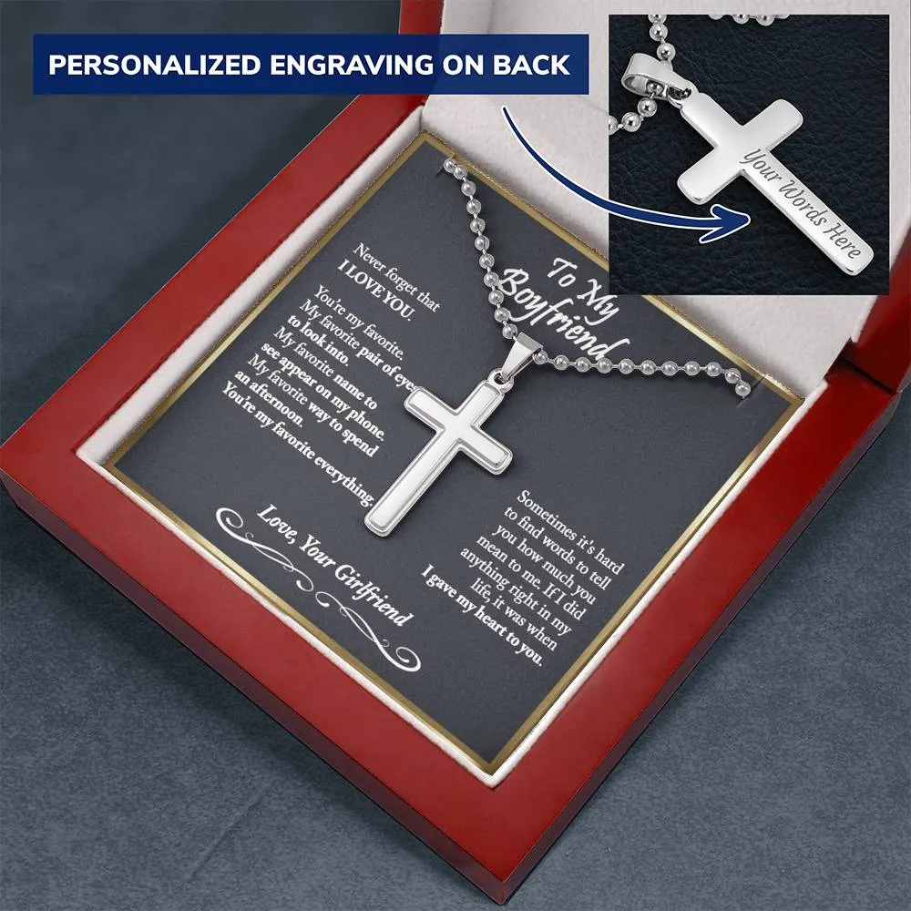 To My Boyfriend Cross Necklace, Boyfriend Birthday Gift, Romantic Gift for Boyfriend, Unique Anniversary Gift for Boyfriend - Ball Chain