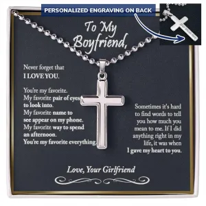 To My Boyfriend Cross Necklace, Boyfriend Birthday Gift, Romantic Gift for Boyfriend, Unique Anniversary Gift for Boyfriend - Ball Chain