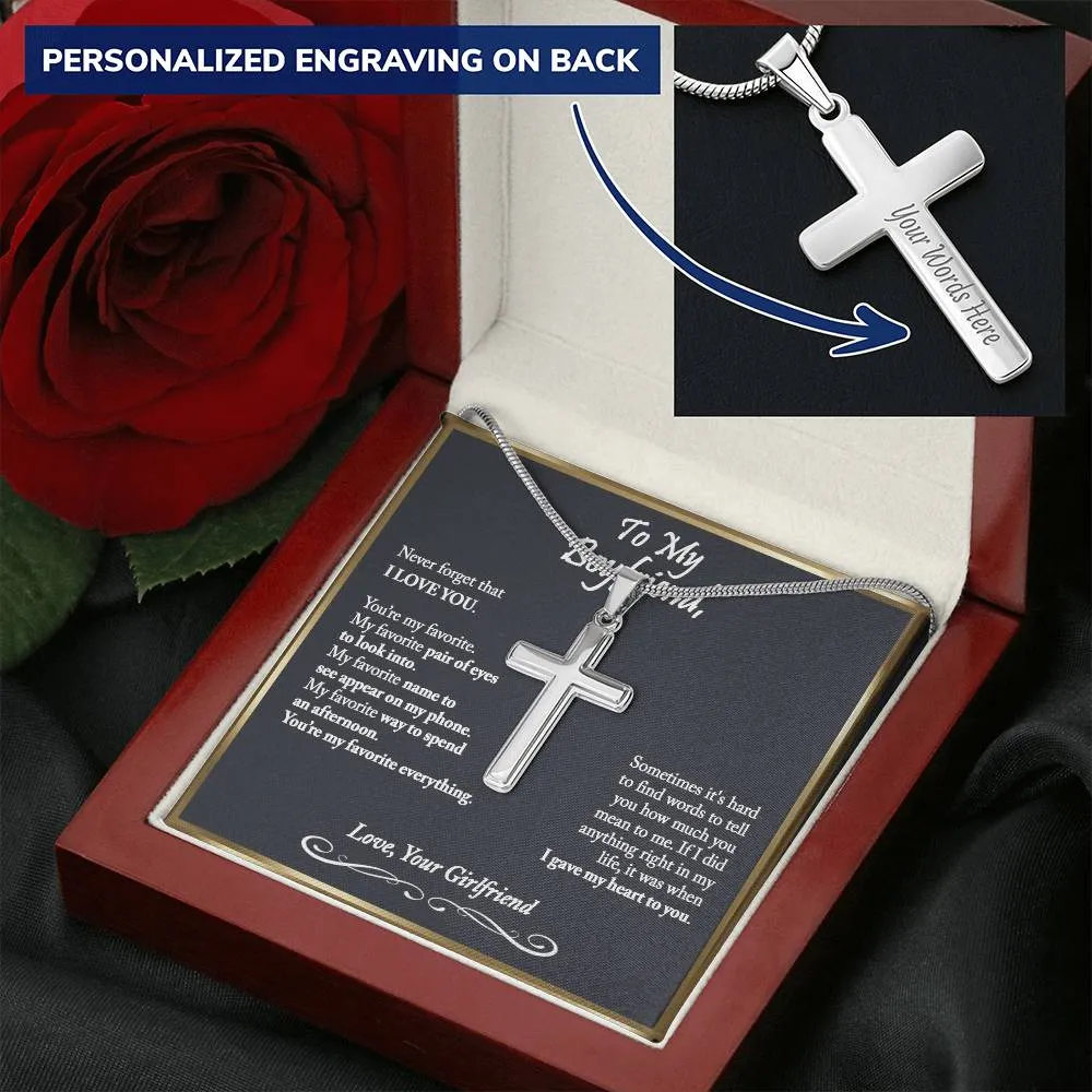 To My Boyfriend Cross Necklace, Boyfriend Birthday Gift, Romantic Gift for Boyfriend, Unique Anniversary Gift for Boyfriend - Snake Chain