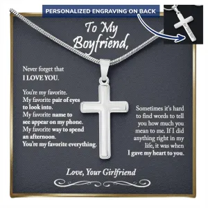 To My Boyfriend Cross Necklace, Boyfriend Birthday Gift, Romantic Gift for Boyfriend, Unique Anniversary Gift for Boyfriend - Snake Chain