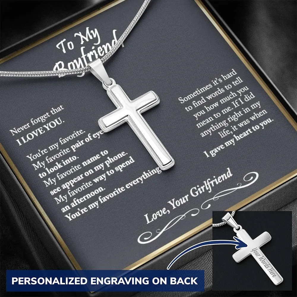 To My Boyfriend Cross Necklace, Boyfriend Birthday Gift, Romantic Gift for Boyfriend, Unique Anniversary Gift for Boyfriend - Snake Chain