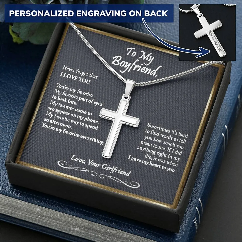 To My Boyfriend Cross Necklace, Boyfriend Birthday Gift, Romantic Gift for Boyfriend, Unique Anniversary Gift for Boyfriend - Snake Chain