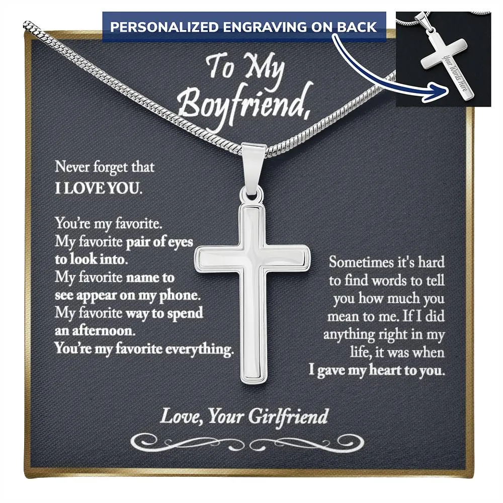 To My Boyfriend Cross Necklace, Boyfriend Birthday Gift, Romantic Gift for Boyfriend, Unique Anniversary Gift for Boyfriend - Snake Chain