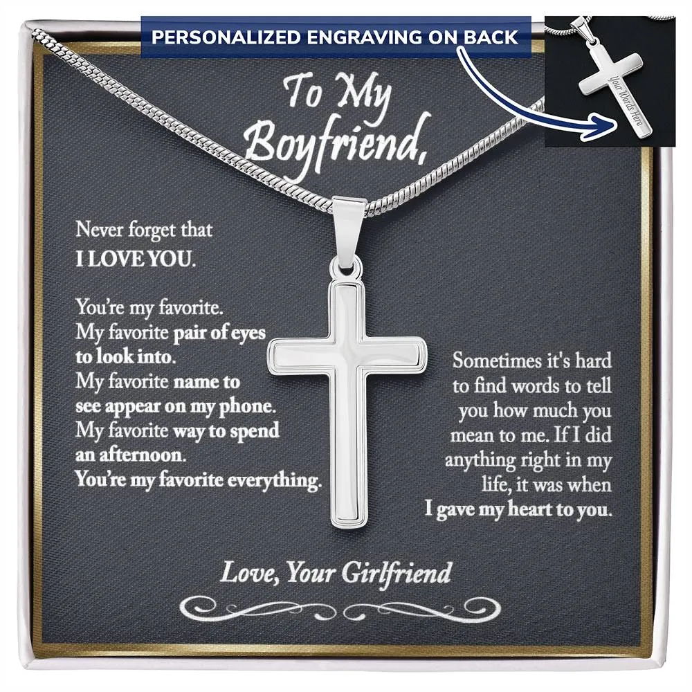 To My Boyfriend Cross Necklace, Boyfriend Birthday Gift, Romantic Gift for Boyfriend, Unique Anniversary Gift for Boyfriend - Snake Chain