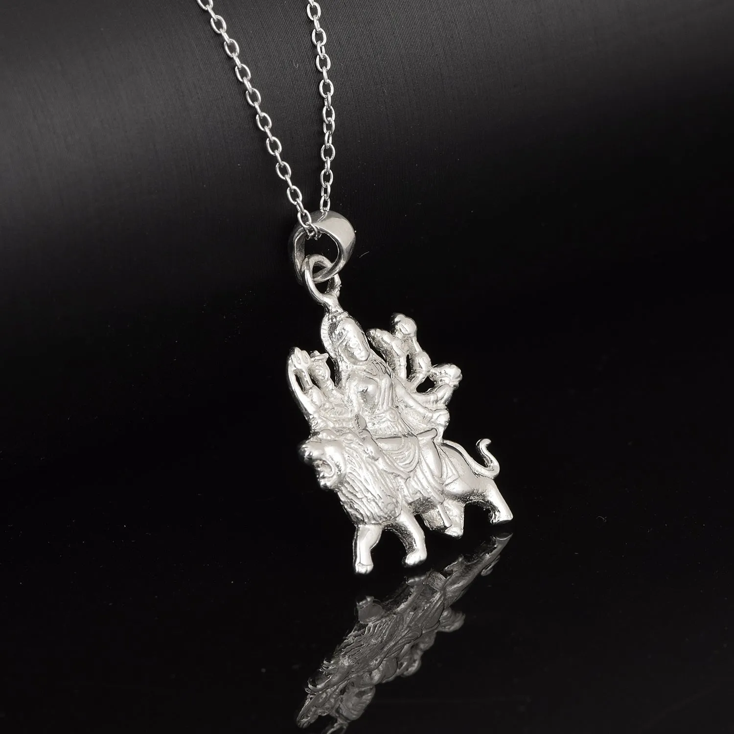 Traditional Religious Maa Durga 925 Sterling Silver Yellow Gold Plated Indian God Pendant