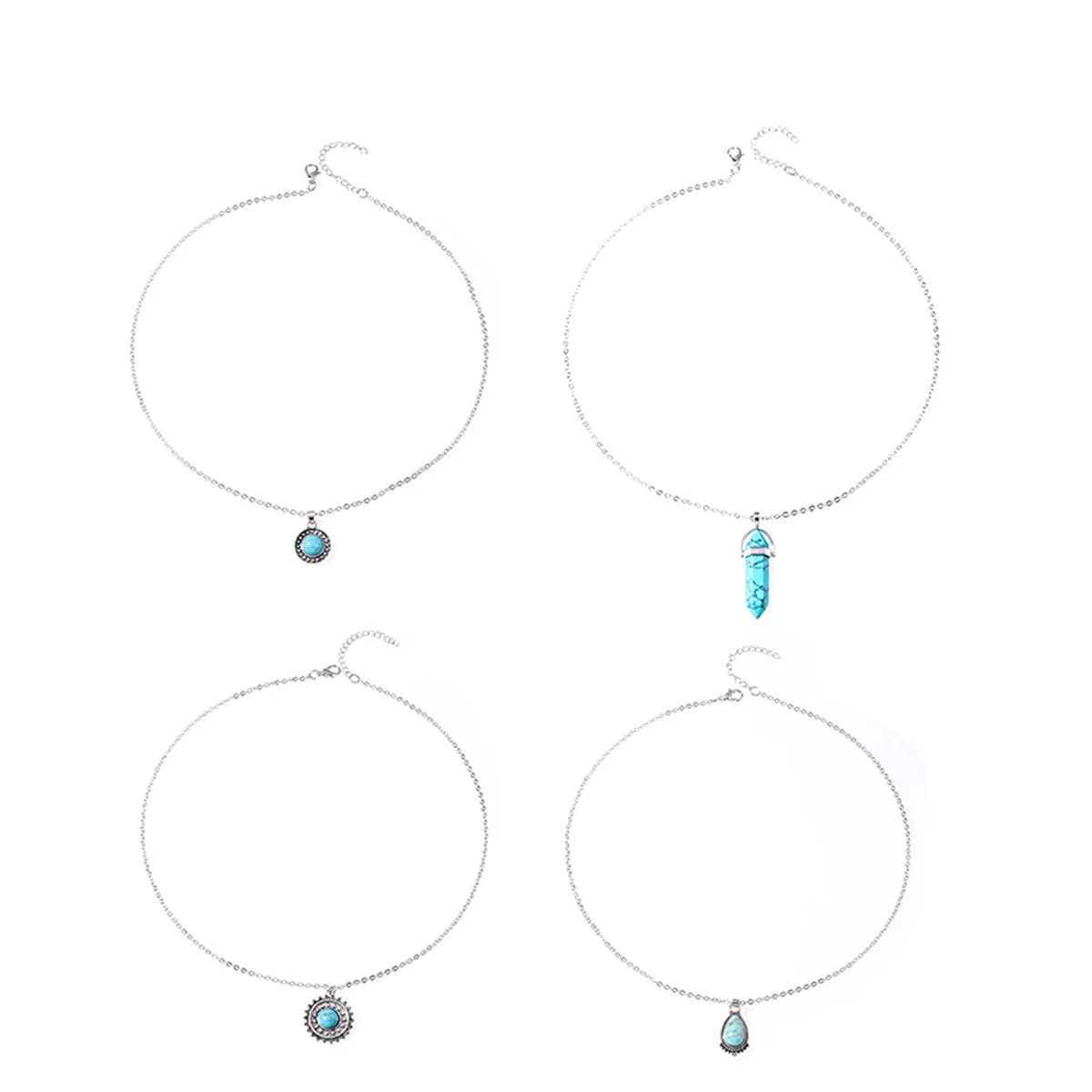 Turquoise & Silver-Plated Drop Pendant Necklace Set