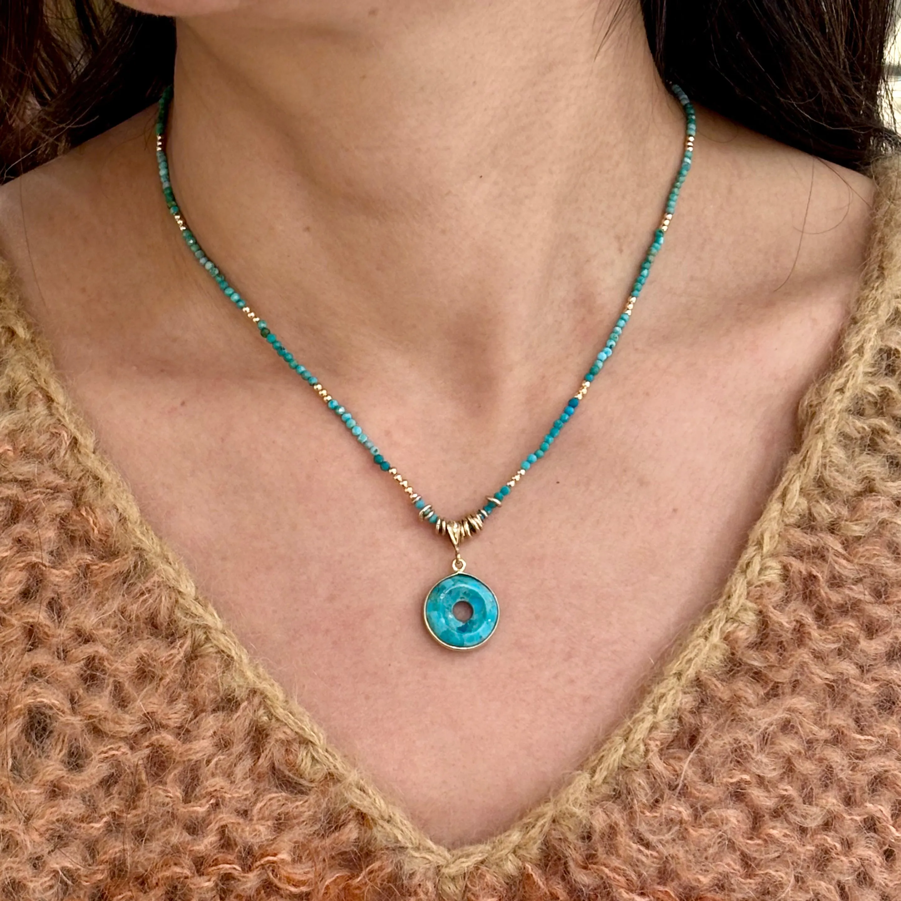 Turquoise Donut Pendant Necklace