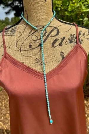 Turquoise Lariat: Adjustable Layering Necklace - 26"