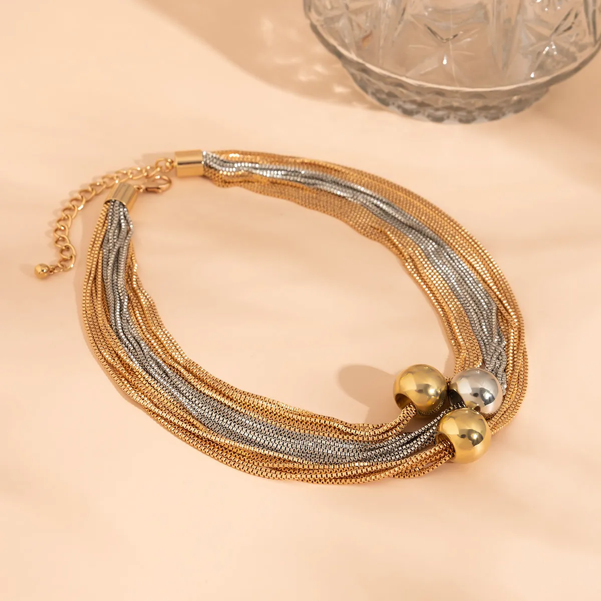 Two-Tone Ball Layered Collar Necklace