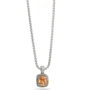 TWO TONE FILIGREE CHAMPAGNE CRYSTAL PENDANT NECKLACE #11772EH-CHA (FE17)