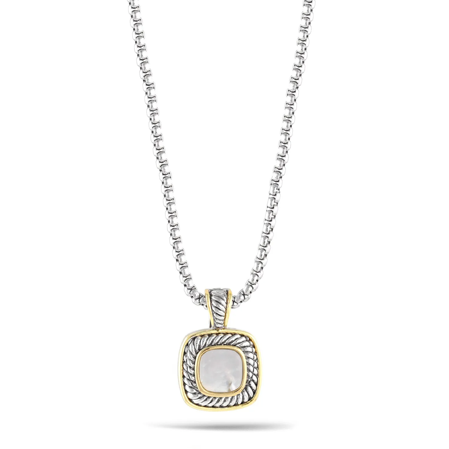 TWO TONE MOTHER OF PEARL CRYSTAL PENDANT  NECKLACE #43014EH-1MOP (FA21)
