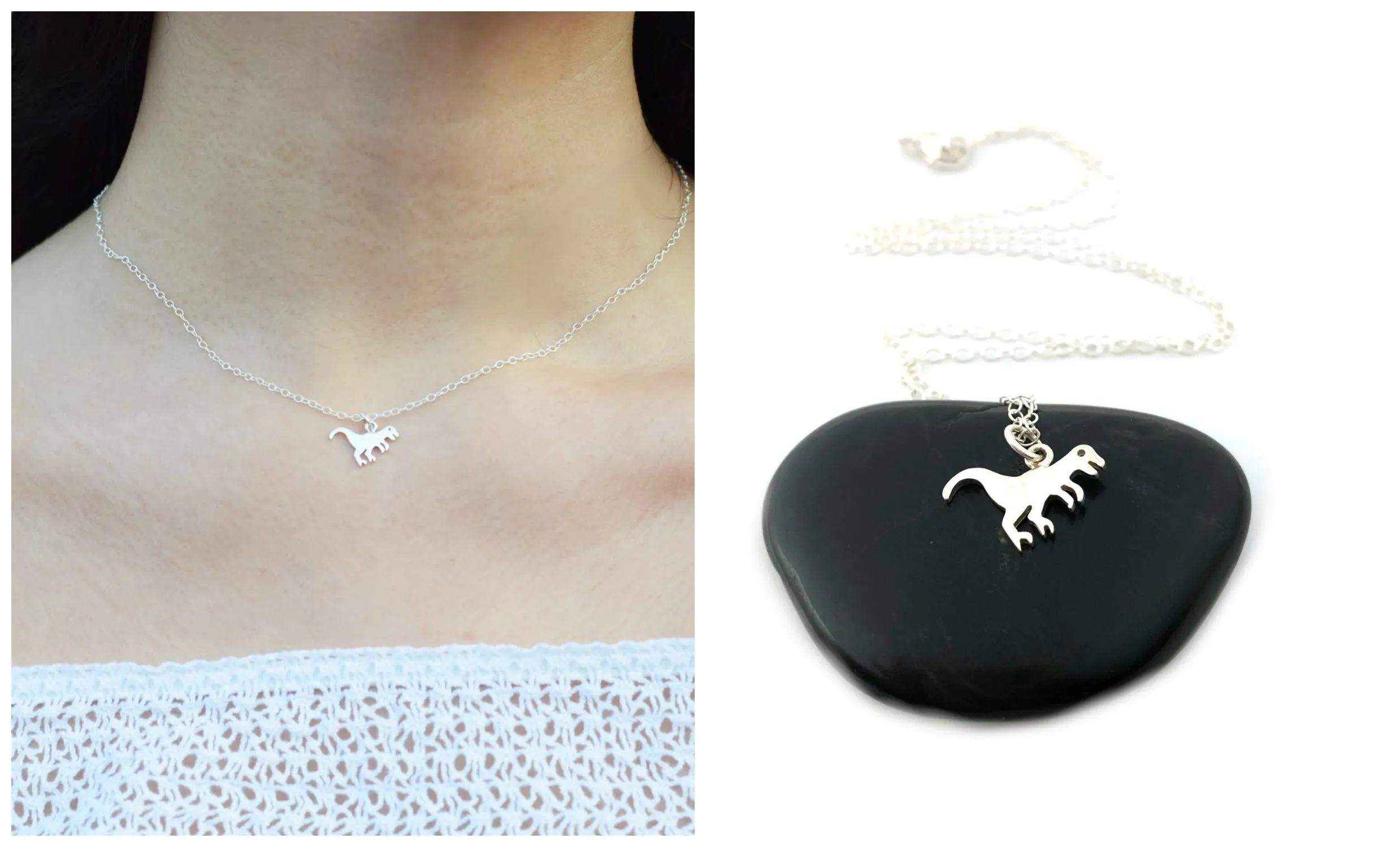 Tyrannosaurus Rex Dinosaur Charm Necklace - Sterling Silver Jewelry