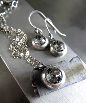 Ultra Modern Minimalist Crystal Necklace and Earring Set - Black Diamond
