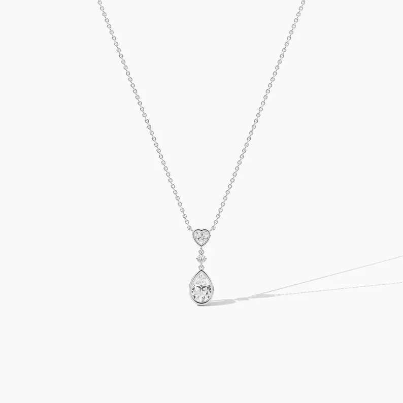 Unique Heart & Pear Cut  Moissanite Diamond Drop Necklace