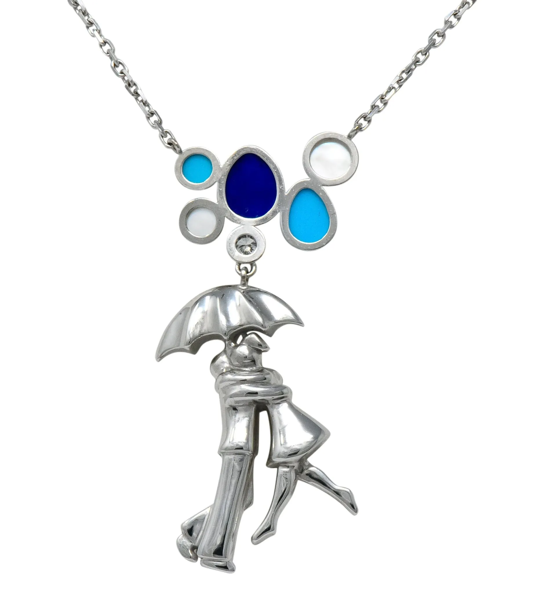 Van Cleef & Arpels Diamond Lapis Turquoise 18 Karat White Gold Romance A Paris Necklace
