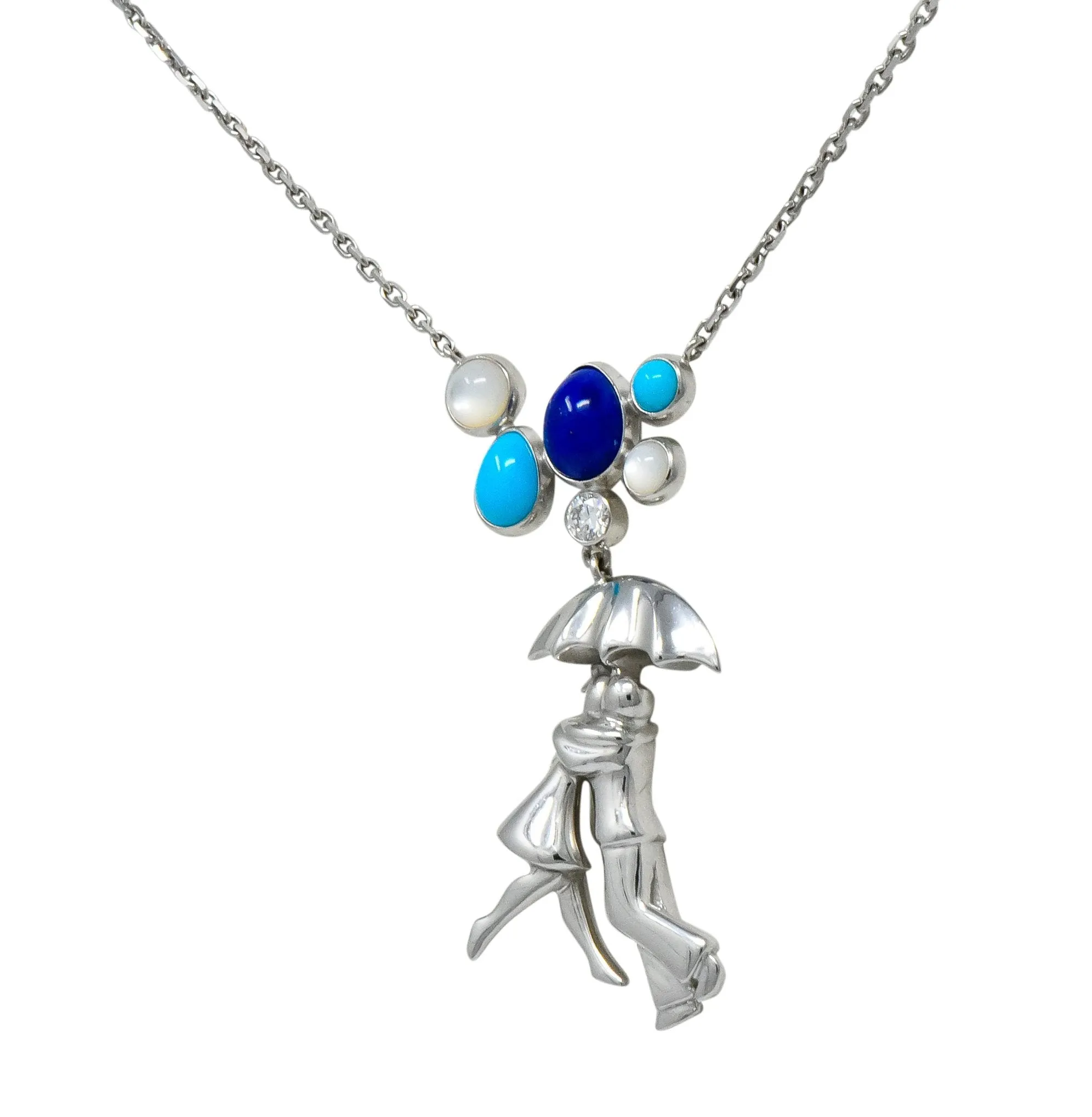 Van Cleef & Arpels Diamond Lapis Turquoise 18 Karat White Gold Romance A Paris Necklace