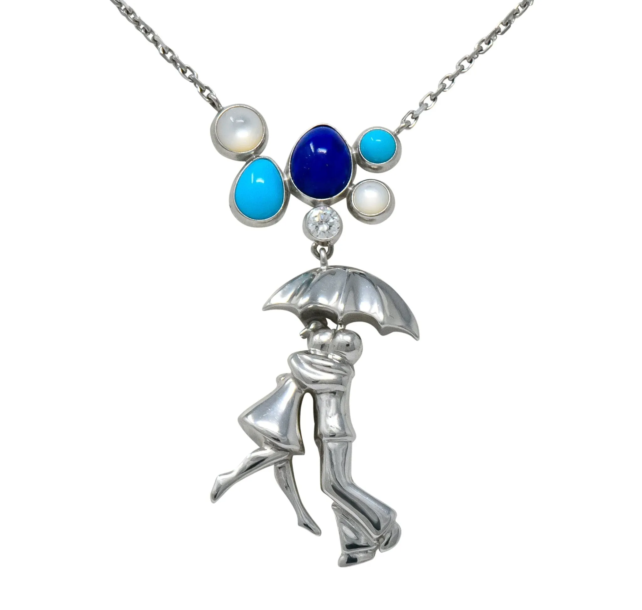 Van Cleef & Arpels Diamond Lapis Turquoise 18 Karat White Gold Romance A Paris Necklace