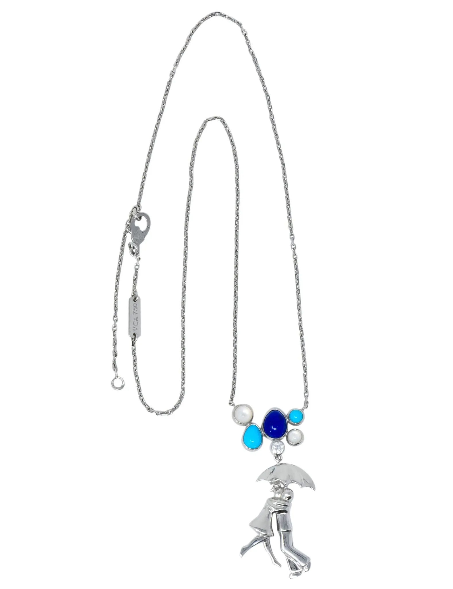 Van Cleef & Arpels Diamond Lapis Turquoise 18 Karat White Gold Romance A Paris Necklace
