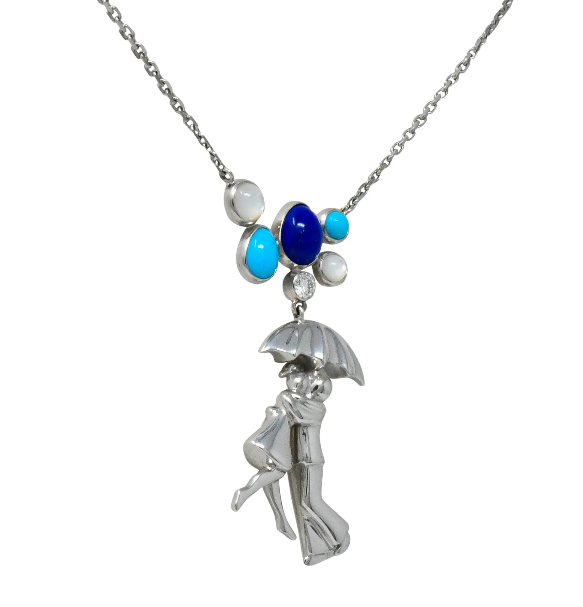 Van Cleef & Arpels Diamond Lapis Turquoise 18 Karat White Gold Romance A Paris Necklace