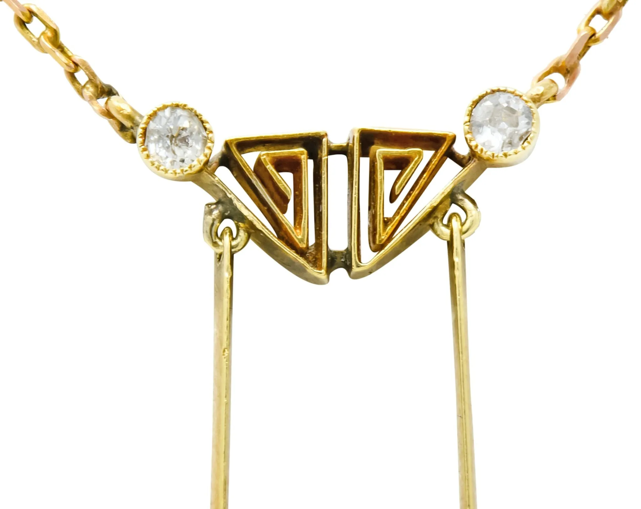 Victorian 12.22 CTW Aquamarine Diamond 14 Karat Gold Double Drop Necklace