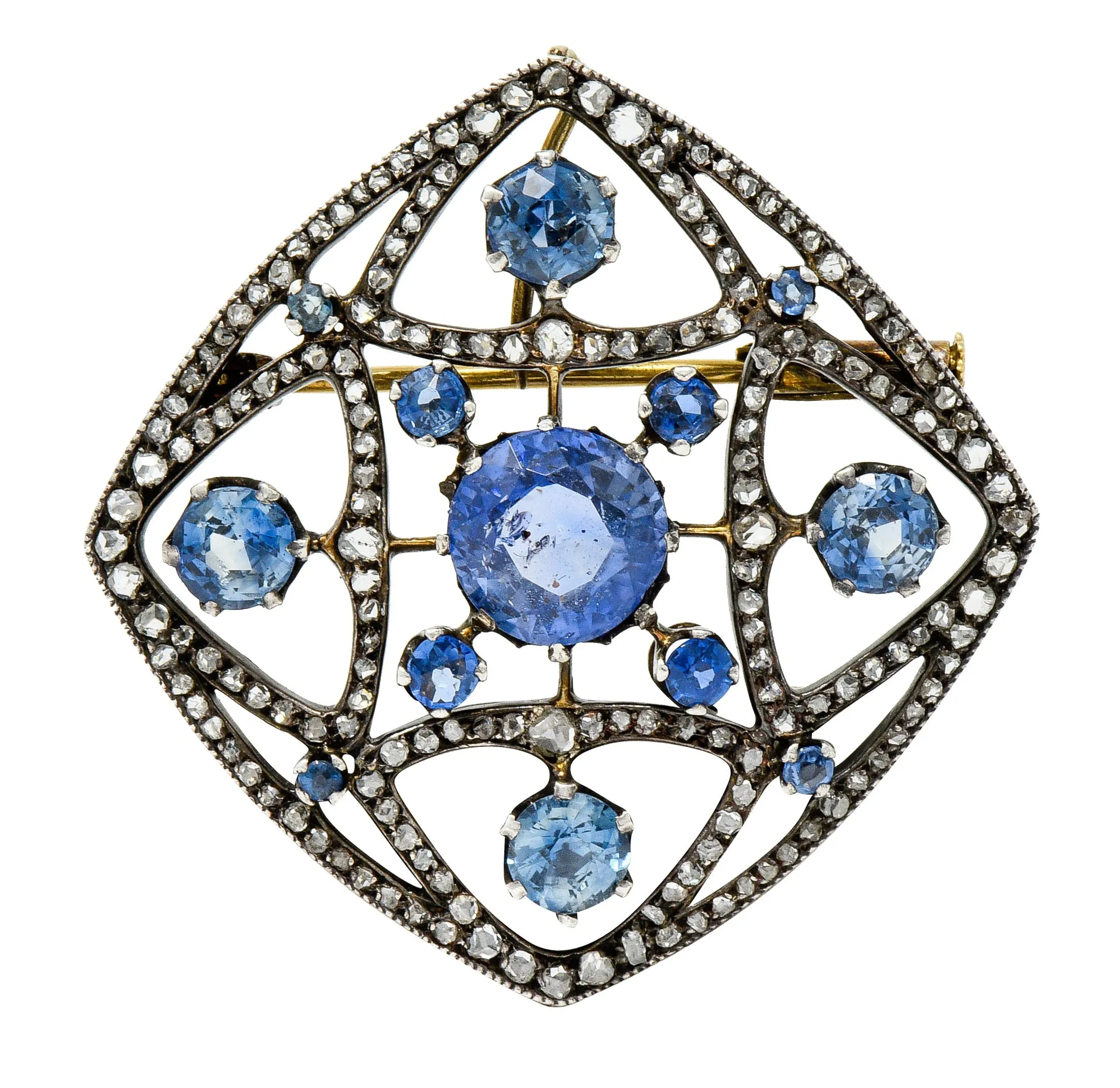 Victorian Sapphire Diamond Pearl Silver-Topped 18 Karat Gold Strand Pendant Sautoir Necklace