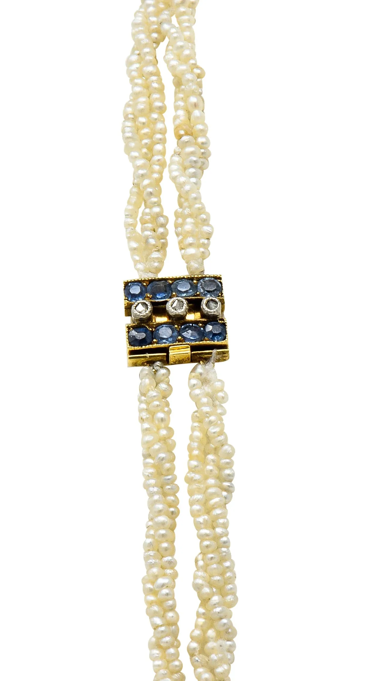 Victorian Sapphire Diamond Pearl Silver-Topped 18 Karat Gold Strand Pendant Sautoir Necklace