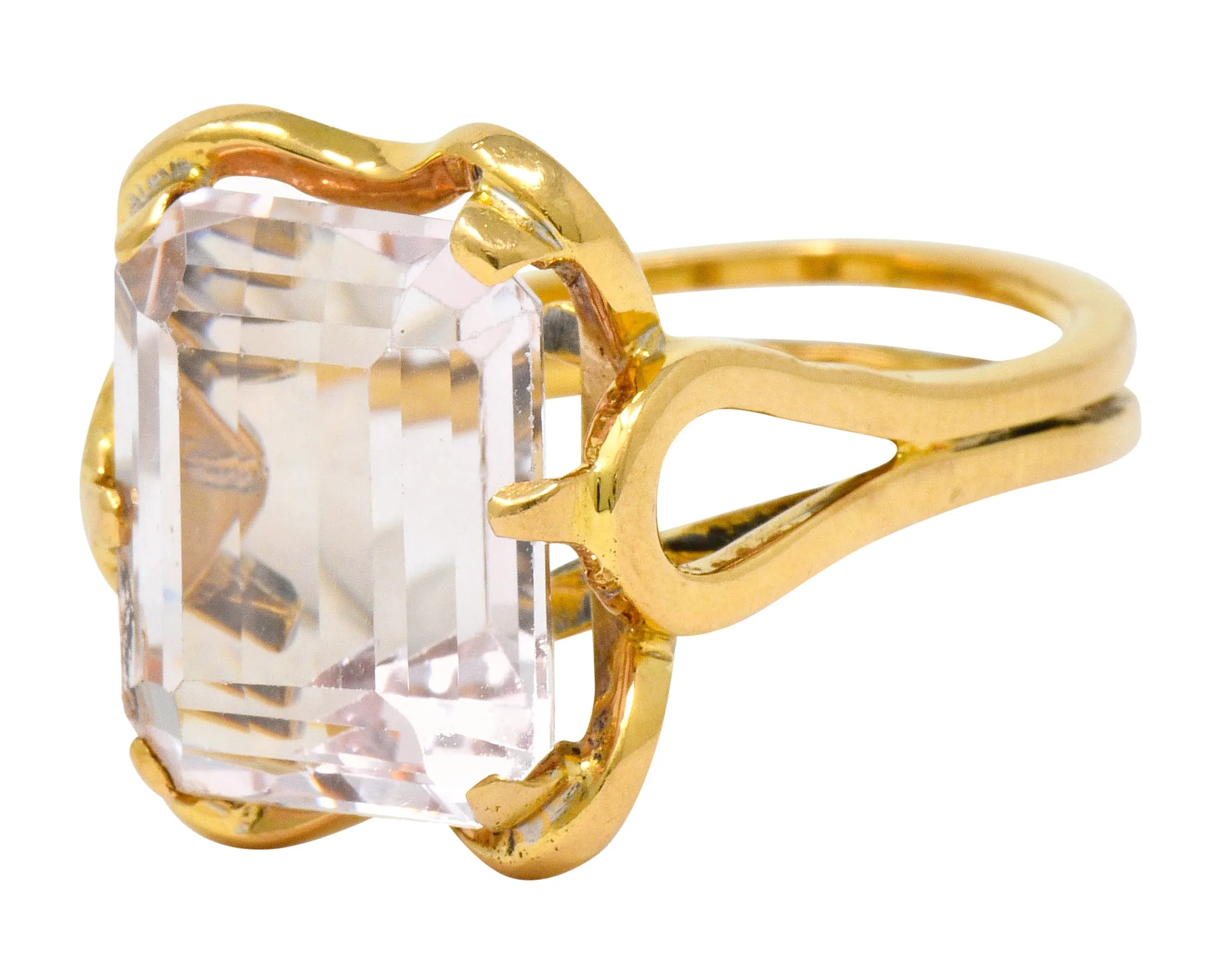 Vintage Emerald Cut Morganite 18 Karat Gold Statement Ring Circa 1980