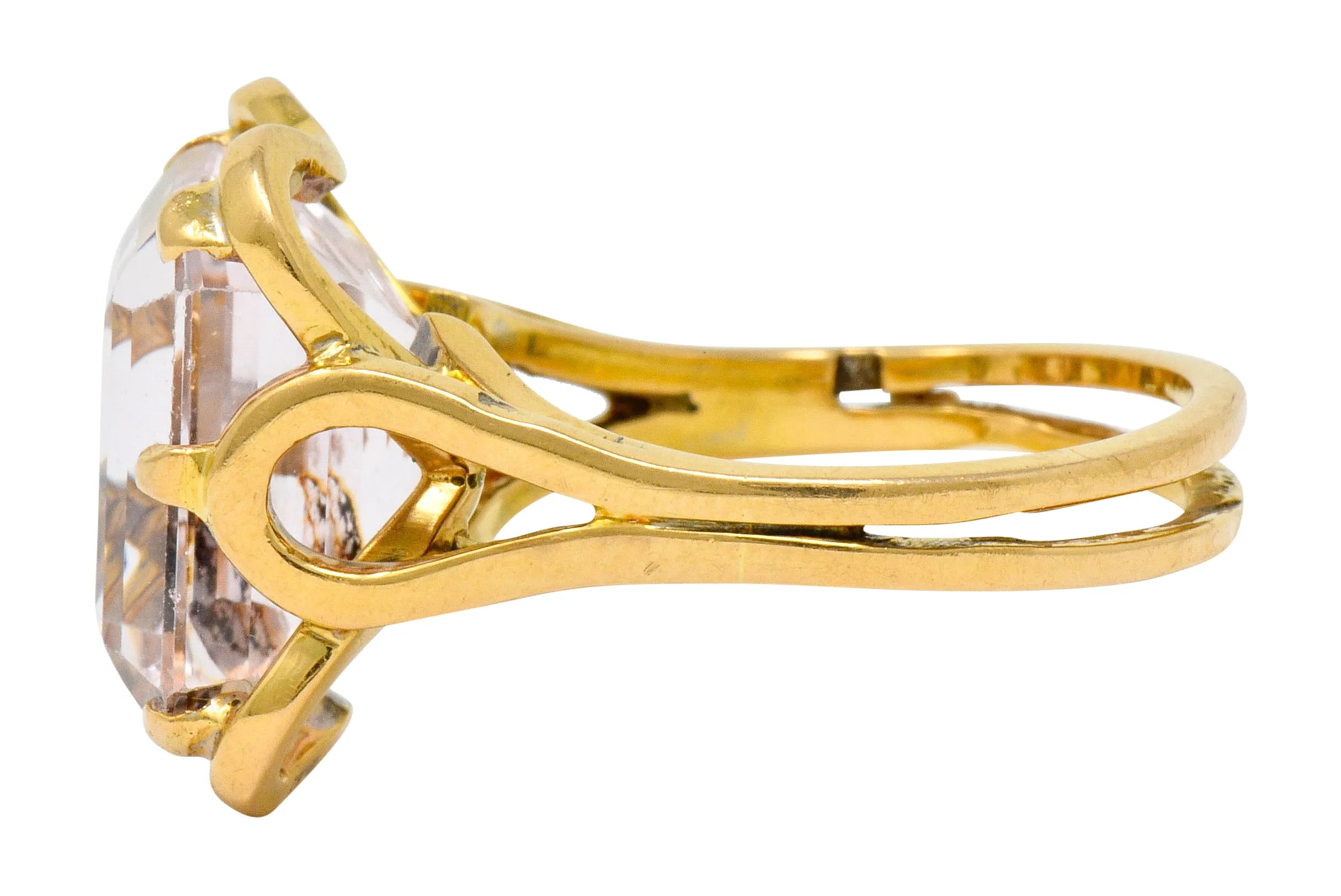 Vintage Emerald Cut Morganite 18 Karat Gold Statement Ring Circa 1980