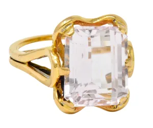 Vintage Emerald Cut Morganite 18 Karat Gold Statement Ring Circa 1980