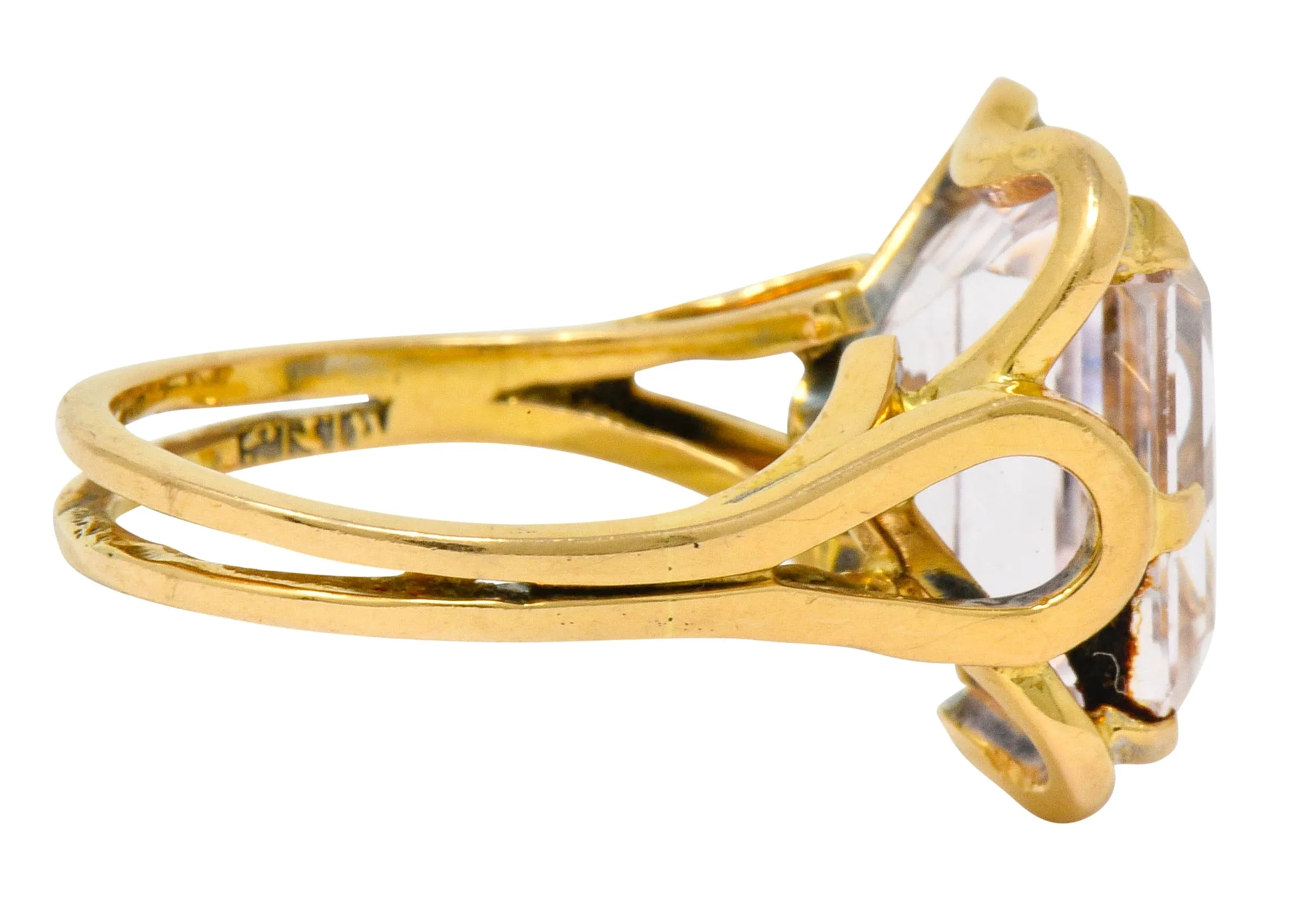 Vintage Emerald Cut Morganite 18 Karat Gold Statement Ring Circa 1980
