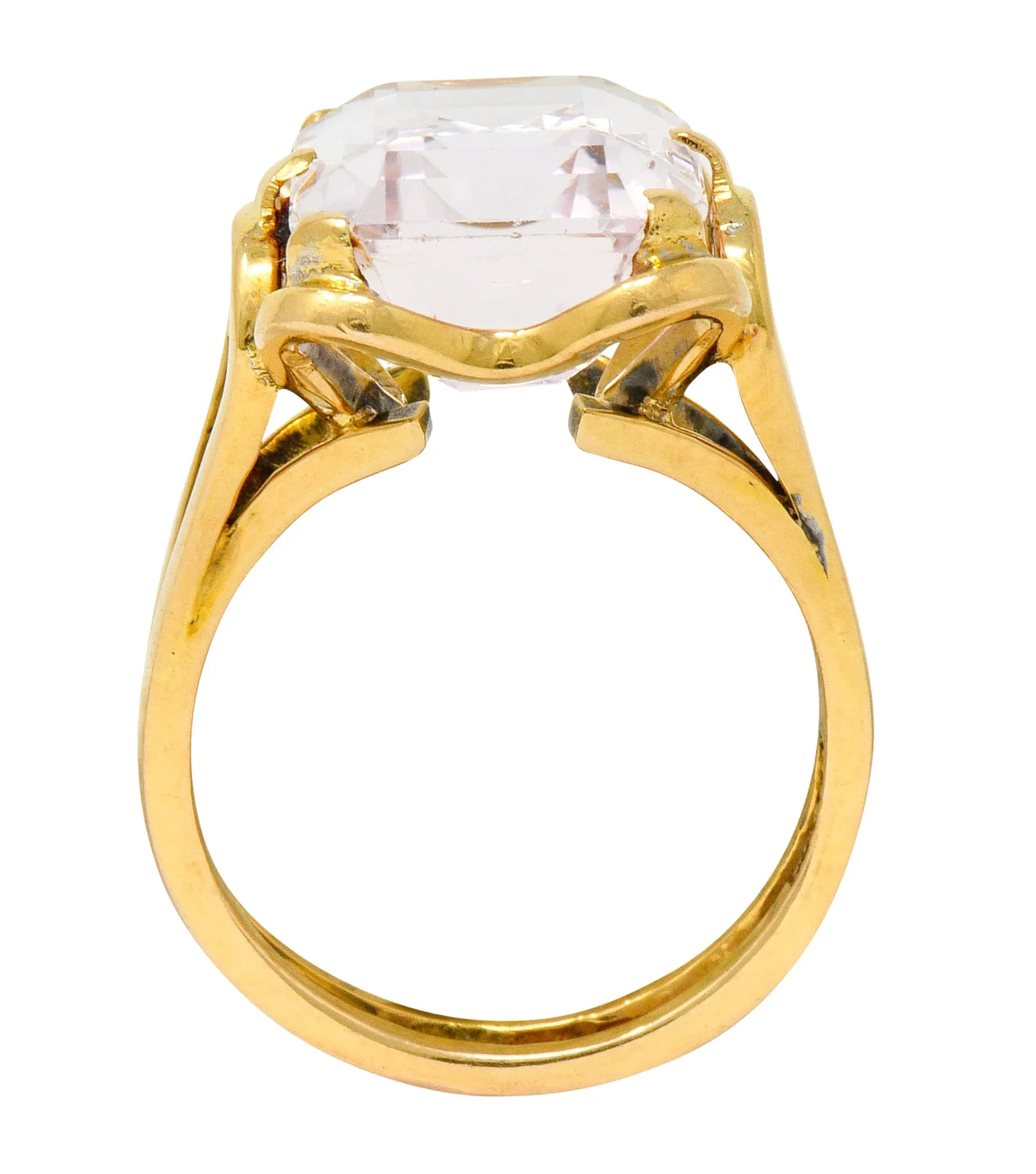 Vintage Emerald Cut Morganite 18 Karat Gold Statement Ring Circa 1980