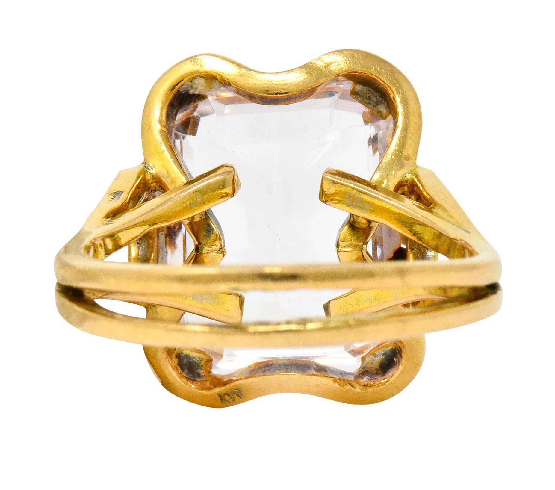Vintage Emerald Cut Morganite 18 Karat Gold Statement Ring Circa 1980